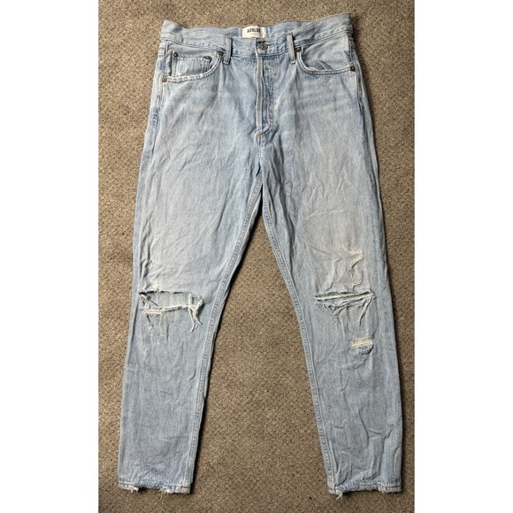 AGOLDE Riley Jeans Womens 29 High Rise Straight Distressed Light Blue Wash Denim - Picture 2 of 9
